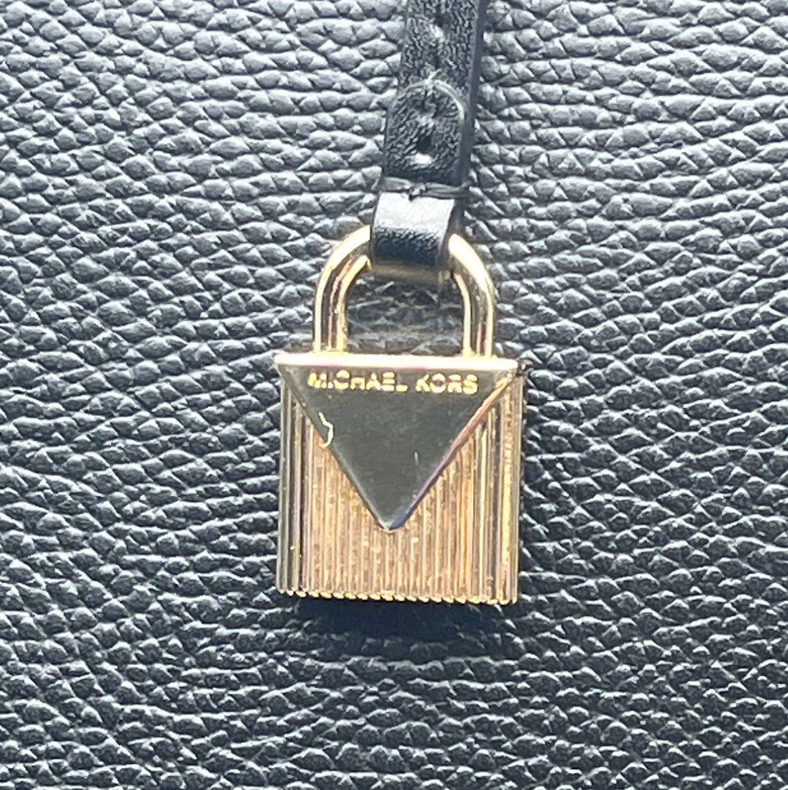 Michael Kors Black Pebbled Leather Satchel  With Gold Hardware & Charm Tote Bag