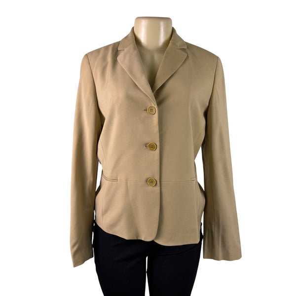 Talbots Womens Beige Wool Blend Grace Fit Blazer Jacket Button-Front Size 8