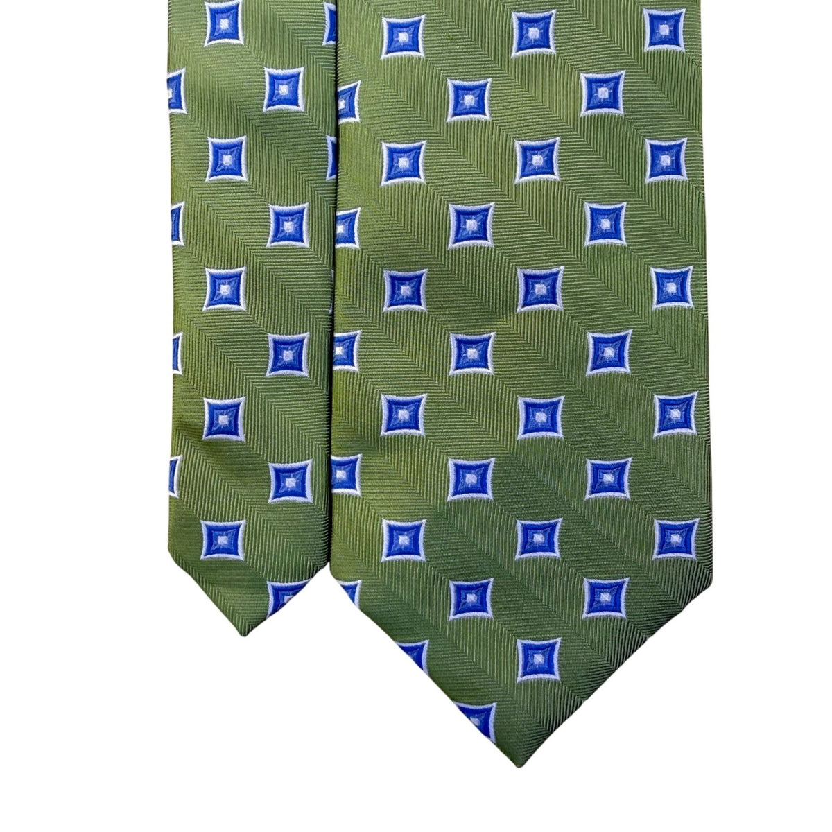 Jos. A. Bank Mens Green & Blue 100% Silk Geometric Pattern Tie