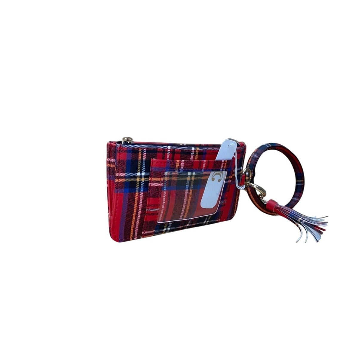 Plaid Women’s Red Faux Leather Clutch Pouch With Coin Purse & Tassel Keyring