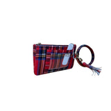 Plaid Women’s Red Faux Leather Clutch Pouch With Coin Purse & Tassel Keyring