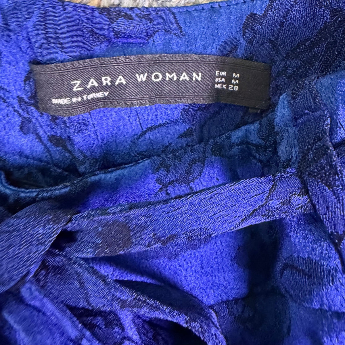 Zara Woman Womens Blue Floral Wide-Leg Pants Drawstring Waist Size M