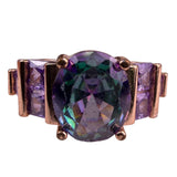 Modern Womens Rose Gold Tone Ring Rainbow Cubic Zirconia Purple Gemstones
