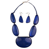 Resin Womens Navy Blue Statement Necklace & Earrings Set Adjustable Size