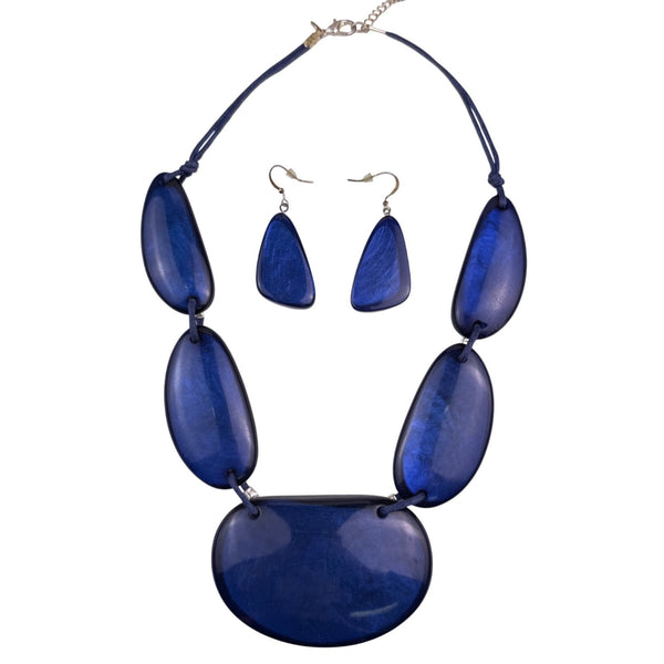 Resin Womens Navy Blue Statement Necklace & Earrings Set Adjustable Size