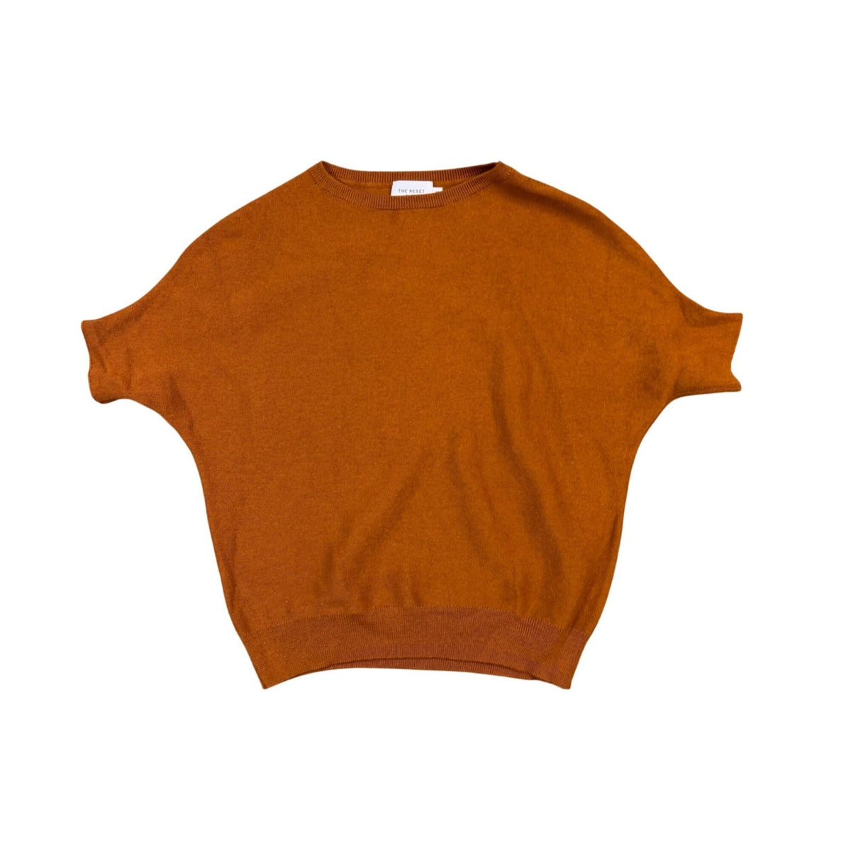 The Reset Womens Rust Wool Knit Short Sleeve Sweater Stylish Size XS
