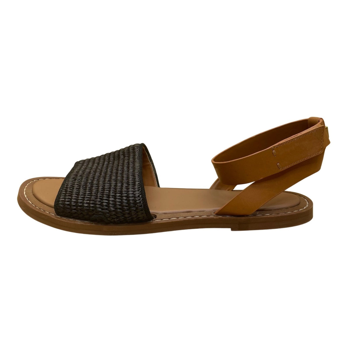 Sarto Women’s Black & Brown Leather/Raffia Open-Toe Slingback Sandals Size 10M
