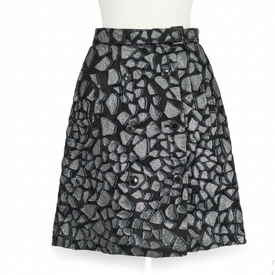 Zac Posen Womens Navy & Silver Metallic A-Line Skirt Size S