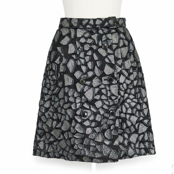 Zac Posen Womens Navy & Silver Metallic A-Line Skirt Size S