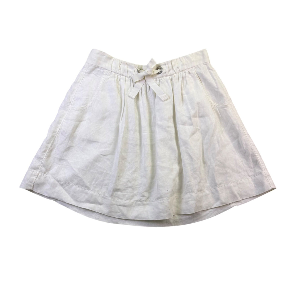 J.Crew Womens White Linen Skirt W/ Cotton Lining Drawstring Waist Size 2