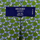 Brooks Basics Green & Blue Silk Dragonfly Pattern Tie Mens Neckwear Classic