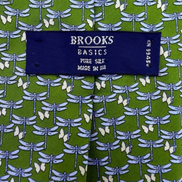 Brooks Basics Green & Blue Silk Dragonfly Pattern Tie Mens Neckwear Classic