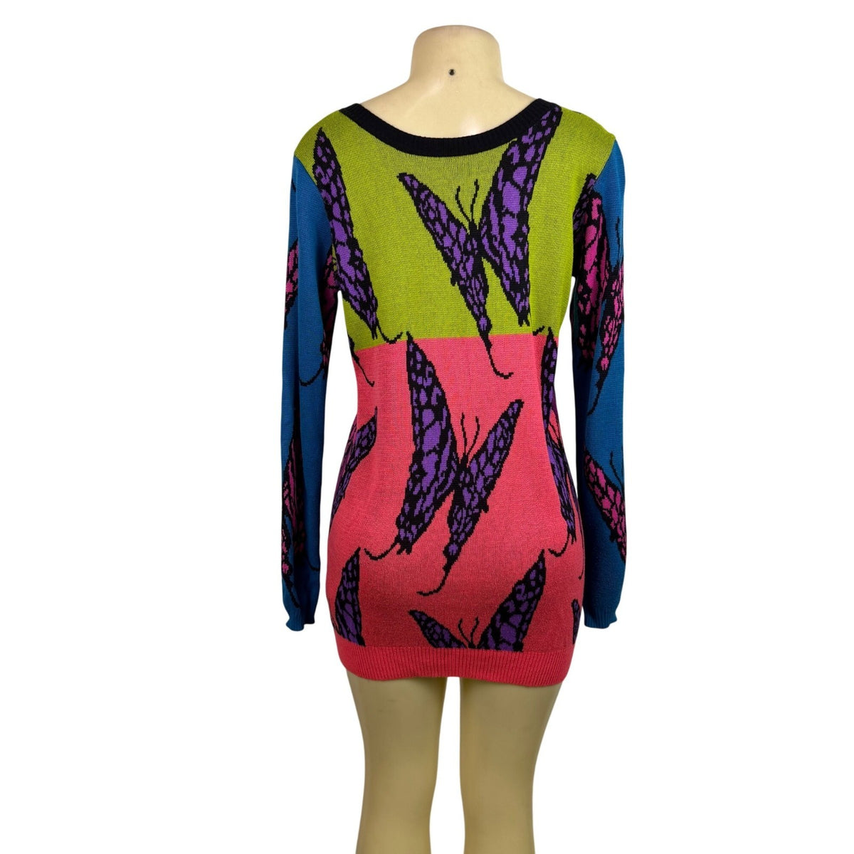 Betsey Johnson Womens Multicolor Butterfly Print V-Neck Sweater Dress Sz M