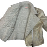 Billieblush Girls Gold Shearling Biker Jacket With Asymmetrical Zip Closure