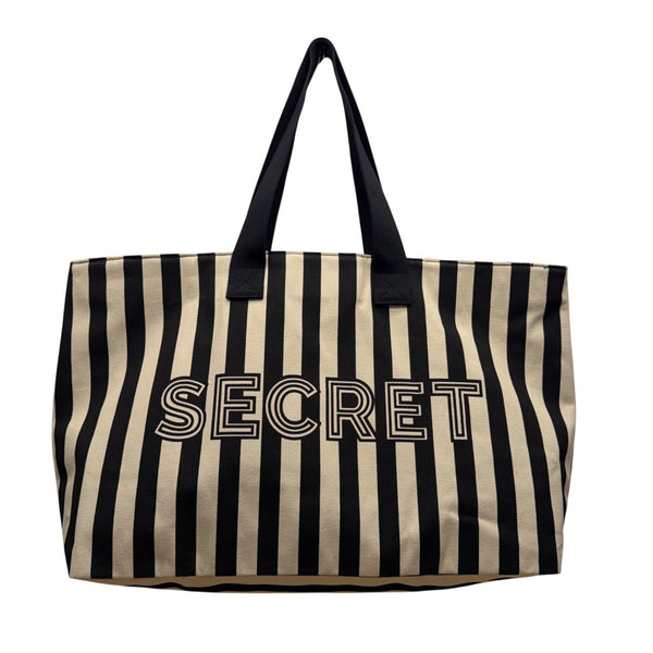 Victorias Secret Women’s Black & Cream Canvas Striped Signature Logo Tote Bag