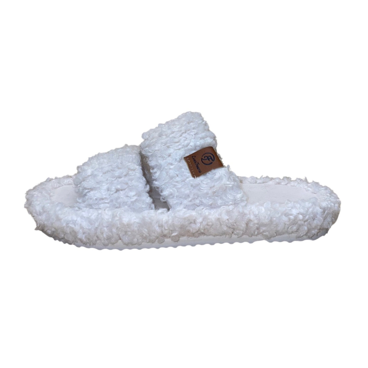 EverFoams Women’s White Fuzzy Cozy Dual Straps Slide Sandals Size 5-6