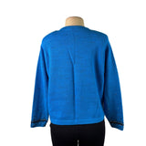 Design Options Womens Blue Button-Up Sequin Cardigan Skyline Embellished Sz L
