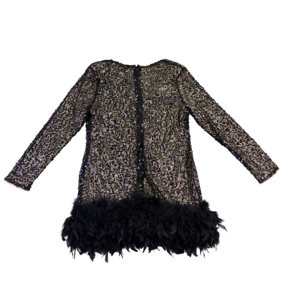 Xpluswear Womens Black Sequin Feather Hem Long Sleeve Cocktail Dress Plus Sz XL
