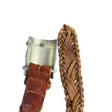 Ann Taylor Womens Brown Genuine Leather Braided Belt Silver-Tone Buckle Accents