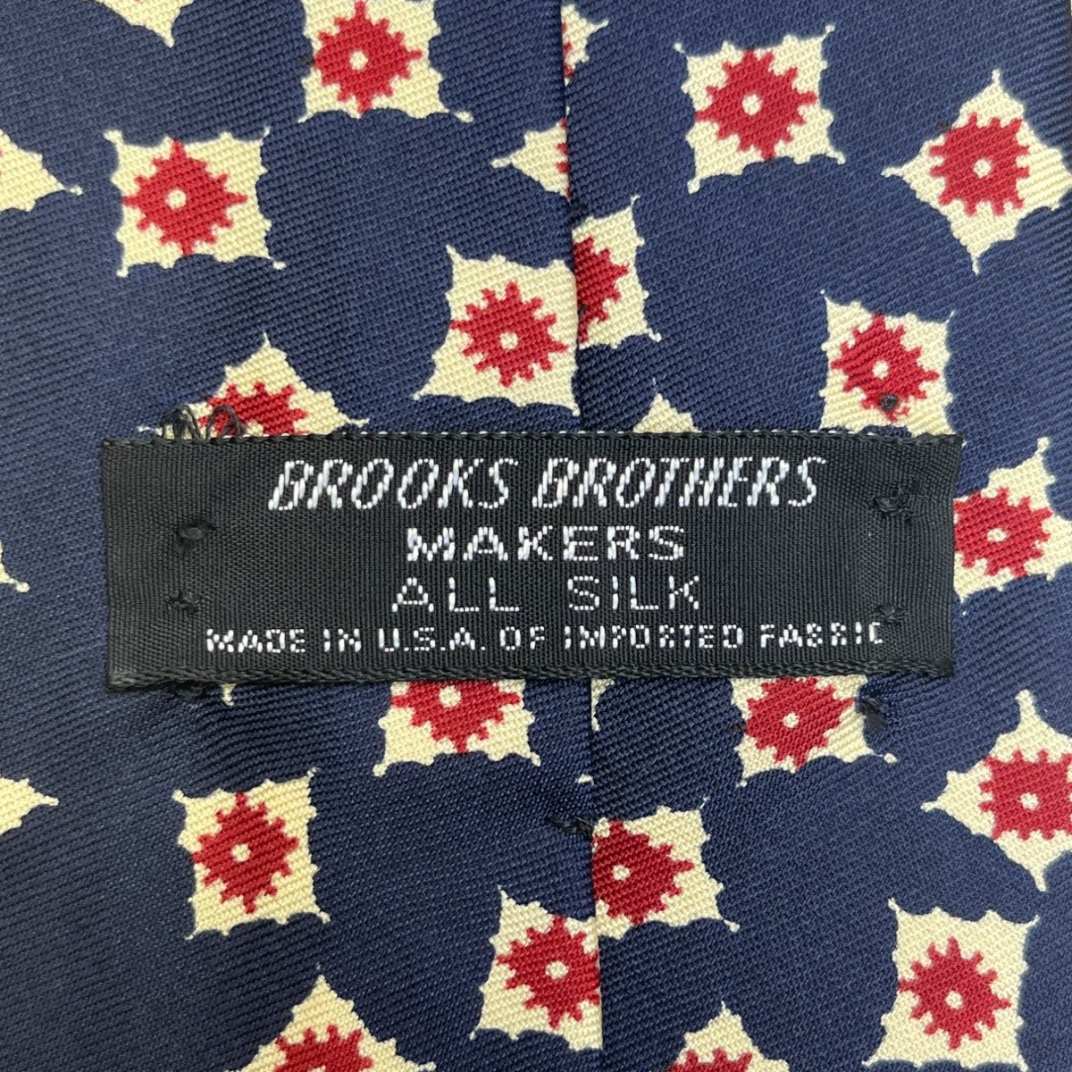 Vintage Brooks Brothers Mens Navy All Silk Tie Red White Geometric Floral Patter