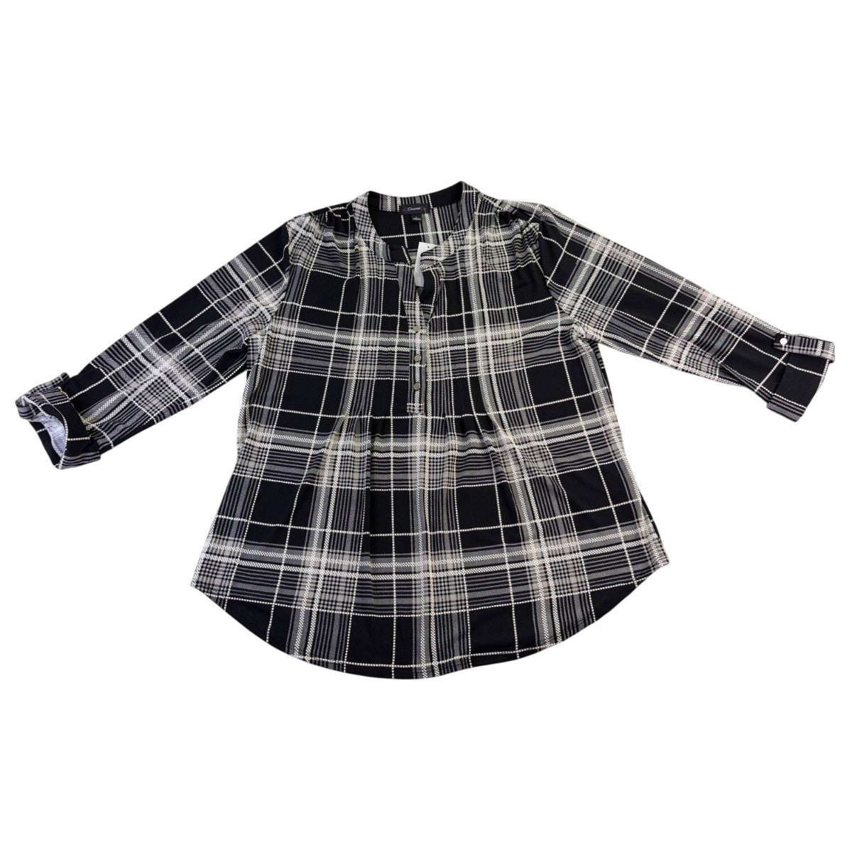 Cocomo Womens Black & White Plaid Long Sleeve Blouse Polyester Blend Size L