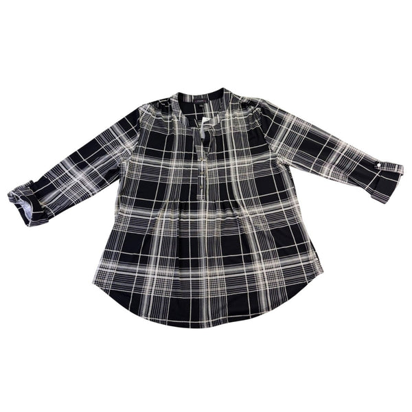 Cocomo Womens Black & White Plaid Long Sleeve Blouse Polyester Blend Size L
