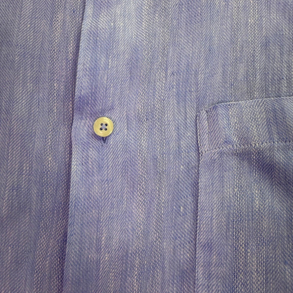 Alex Cannon Mens Blue Linen Button-Down Short Sleeve Shirt  Casual Sz XL