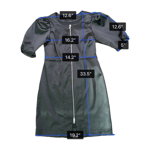 Rodebjer Womens Black Polyester & Elastane Puff Sleeve Zip-Up Mini Dress Size S