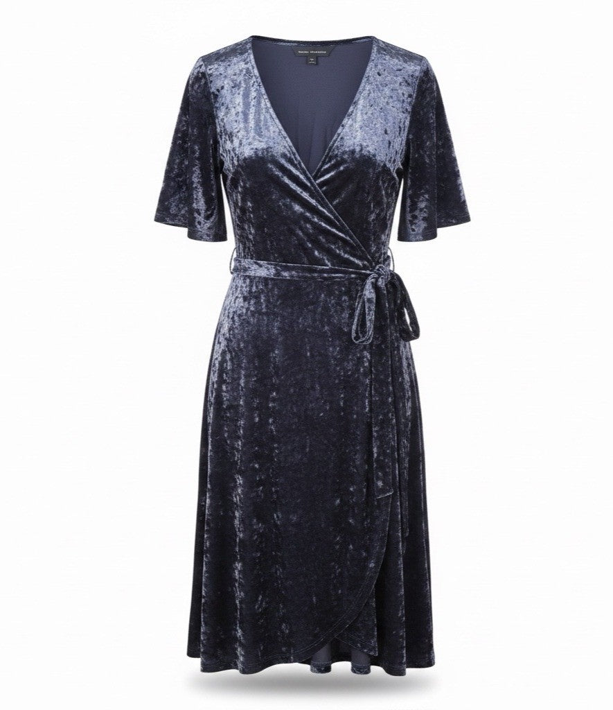 American Eagle Women’s Navy Velvet Wrap Dress Medium Short Sleeve Size M