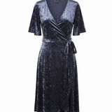 American Eagle Women’s Navy Velvet Wrap Dress Medium Short Sleeve Size M
