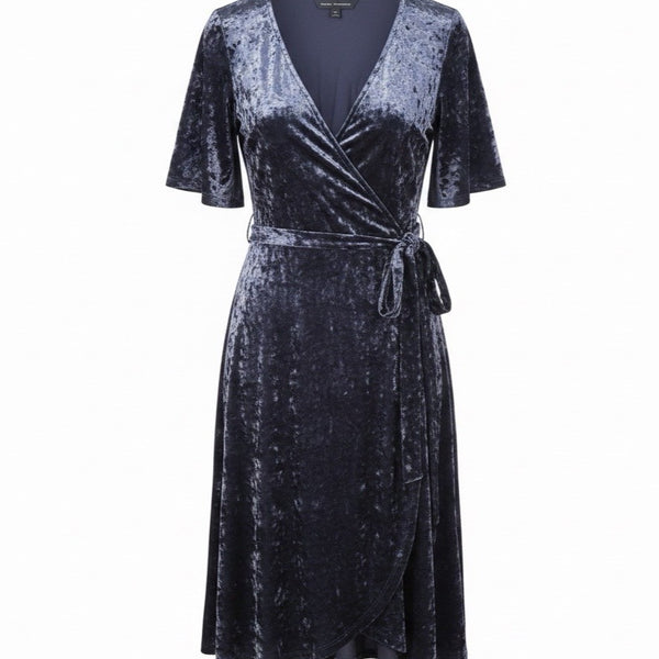 American Eagle Women’s Navy Velvet Wrap Dress Medium Short Sleeve Size M