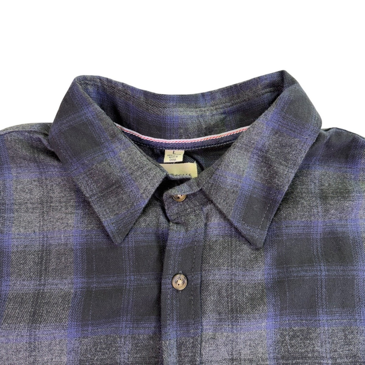Eight Bells Mens Navy Blue Cotton Plaid Button-Up Long Sleeve Shirt Size L