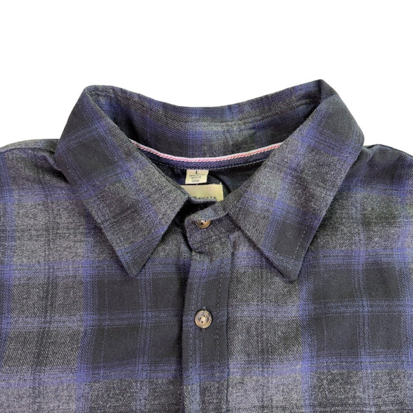 Eight Bells Mens Navy Blue Cotton Plaid Button-Up Long Sleeve Shirt Size L