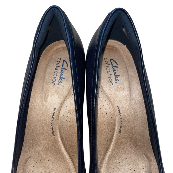 Clarks Collection Women’s Black Leather Ultimate Comfort Heeled Pumps Size 11M