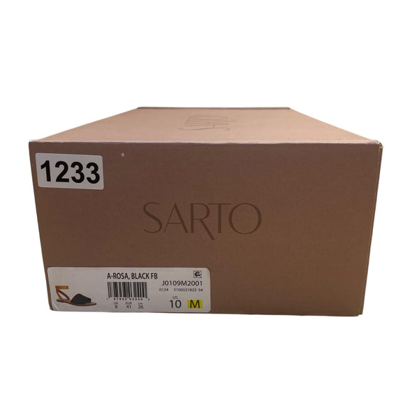 Sarto Women’s Black & Brown Leather/Raffia Open-Toe Slingback Sandals Size 10M