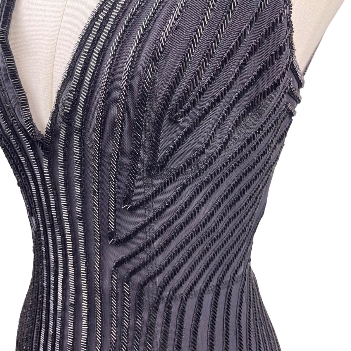 Herve Leger Womens Black Sleeveless Geometric Beaded Dress Evening Wear Sz XS