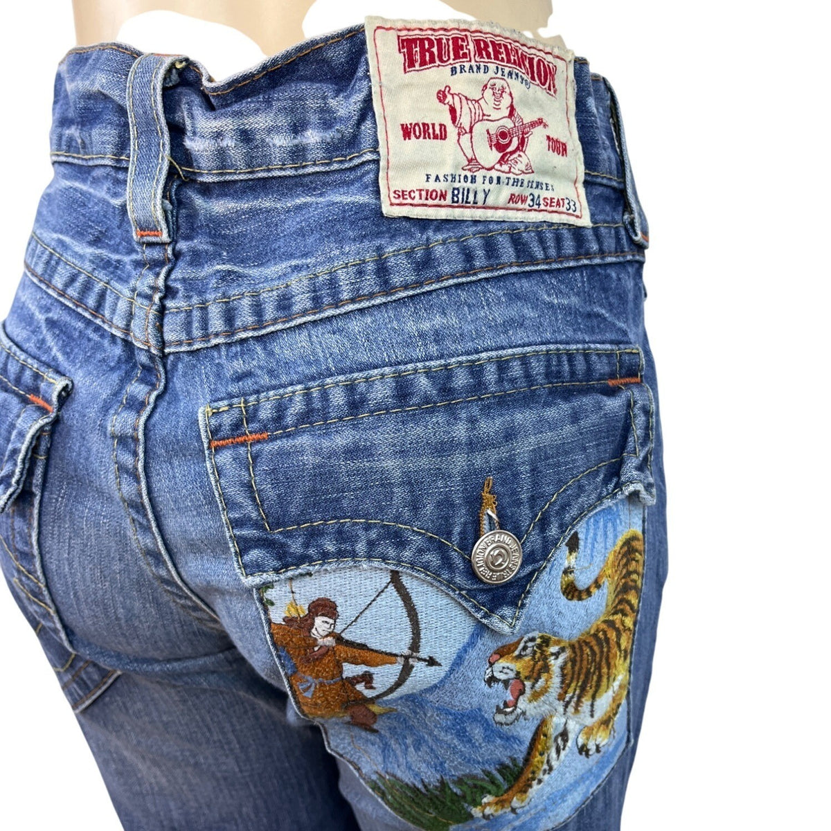 True Religion Womens Embroidered Bootcut Jeans Section Billy Medium Wash