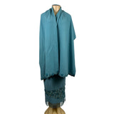 Rickie Treeman Teri Jon Womens Teal Wool Skirt & Scarf Set Fringed Floral Sz XL