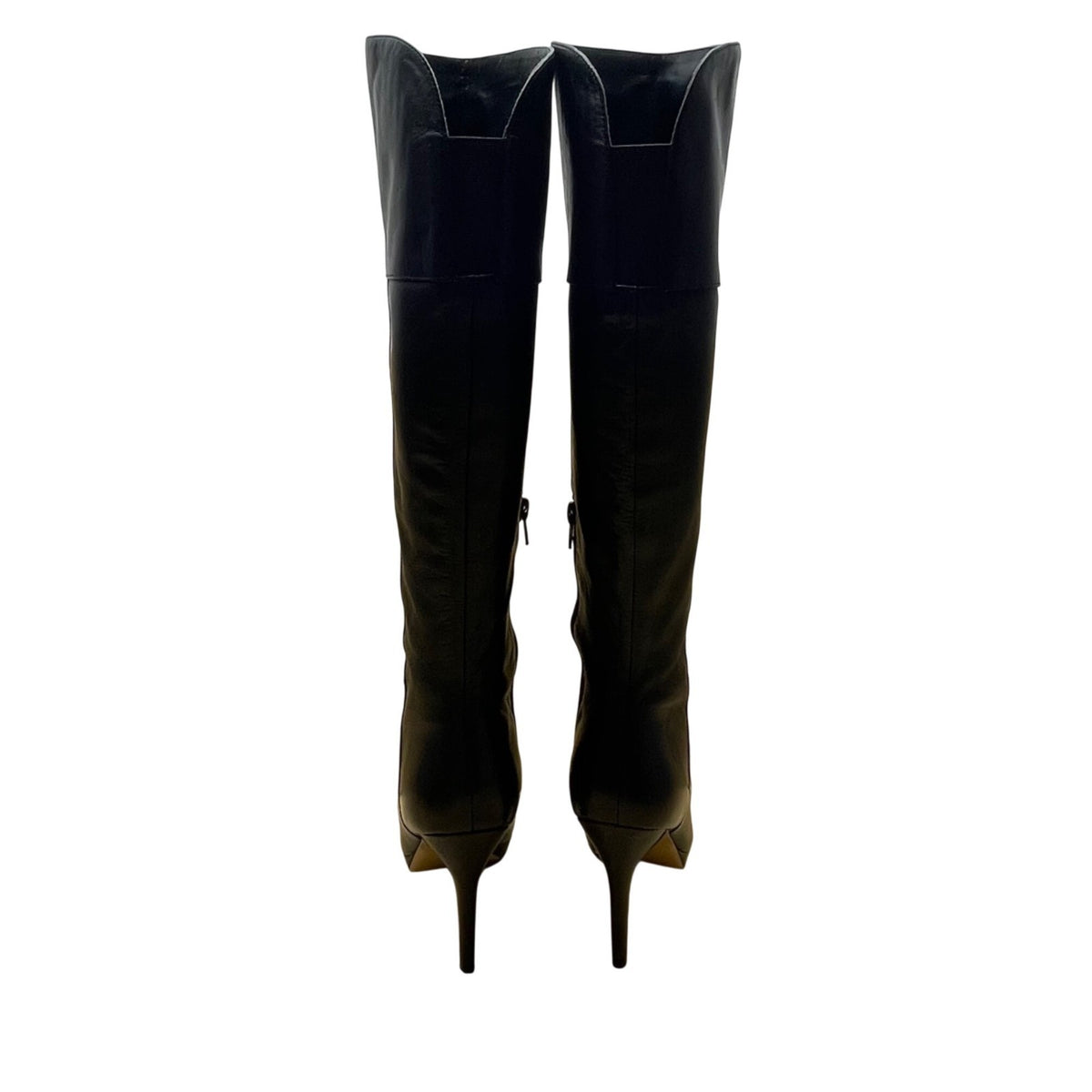 Audrey Brooke Women’s Black Leather Knee-High Stiletto Heel Boots Size 7.5M