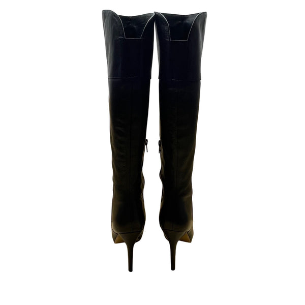 Audrey Brooke Women’s Black Leather Knee-High Stiletto Heel Boots Size 7.5M