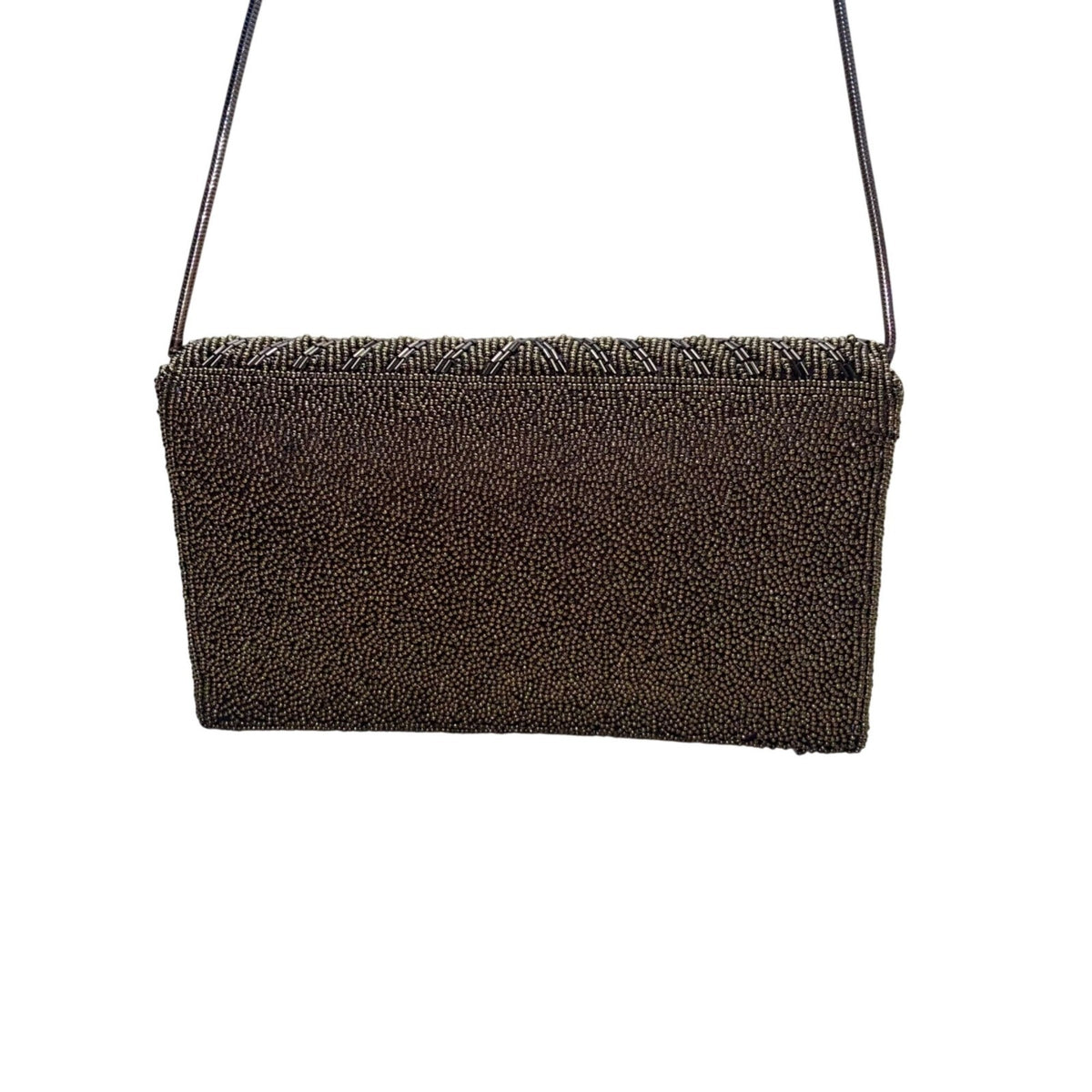Handmade Women’s Brown & Copper Beaded Chevron Metal Strap Clutch Bag