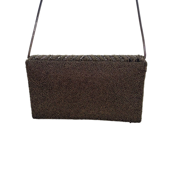 Handmade Women’s Brown & Copper Beaded Chevron Metal Strap Clutch Bag