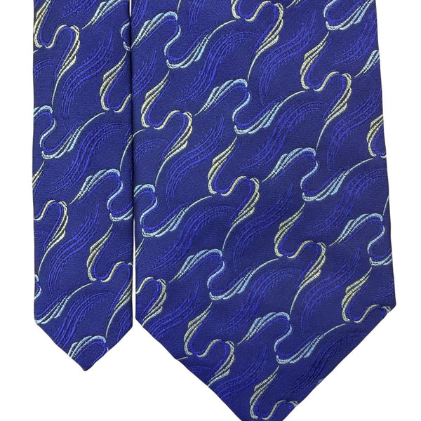 Robert Talbott Studio Mens Purple & Gold Silk Necktie Hand-Sewn Waves Pattern