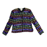 Vintage Nina Piccalino Womens Black Purple Sequin Silk Embellished Jacket Sz 8