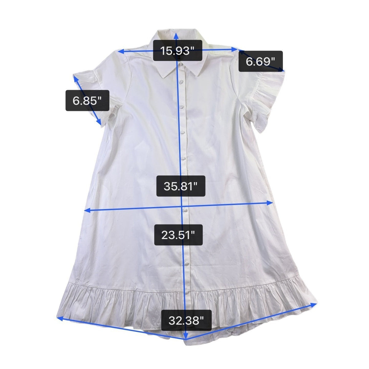 J. Crew Womens White Cotton Short-Sleeve Button-Up Ruffle Hem Dress Size S