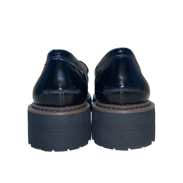 Sam Edelman Women’s Black Faux Patent Leather Horsebit Accent Lug Loafers Sz 8M