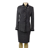 St. John Womens Black Knit Jacket & Skirt Set White Dotted Pattern Size  4 & 6