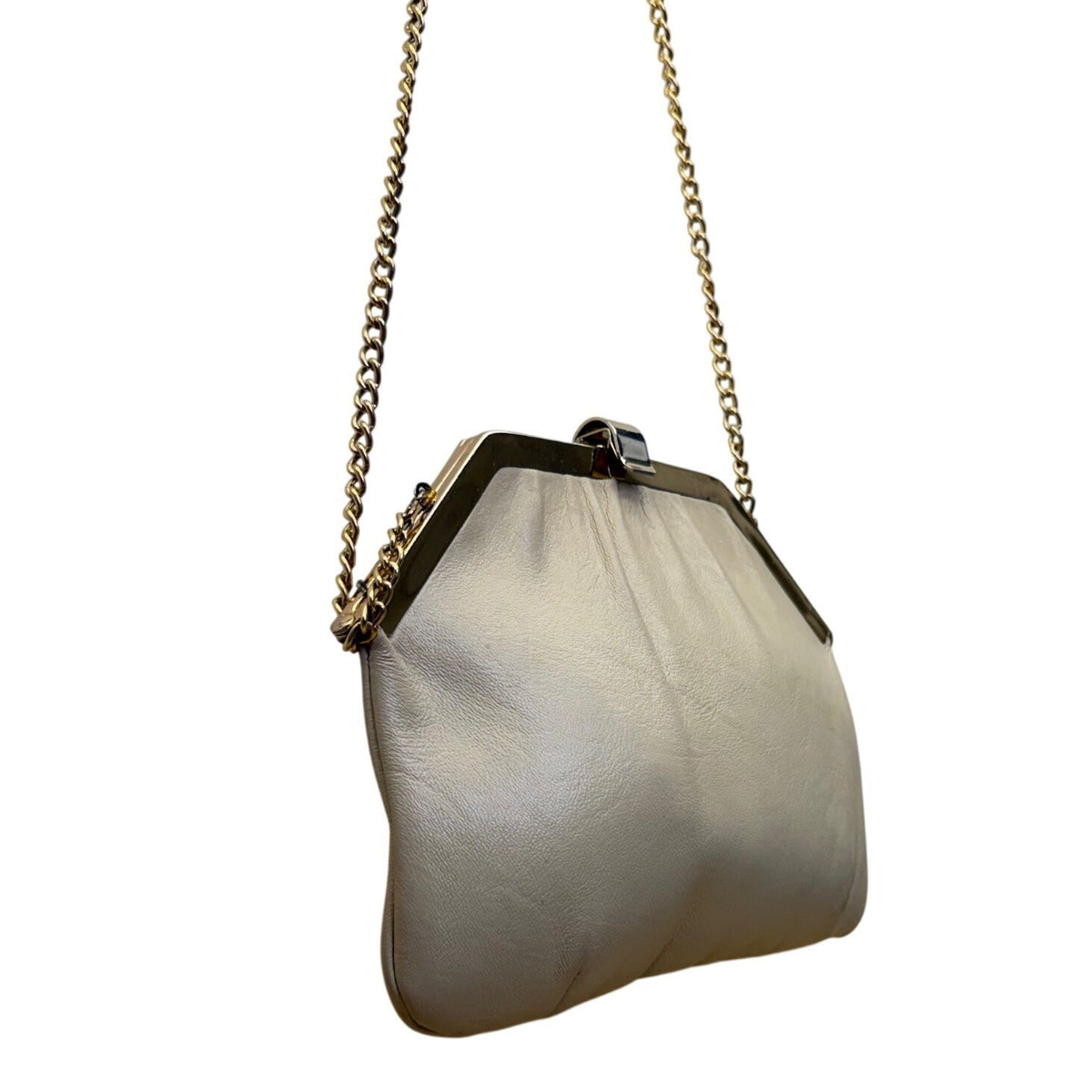 Women's Beige Leather Interior Burgundy LiningChain Strap Clutch Crossbody Bag