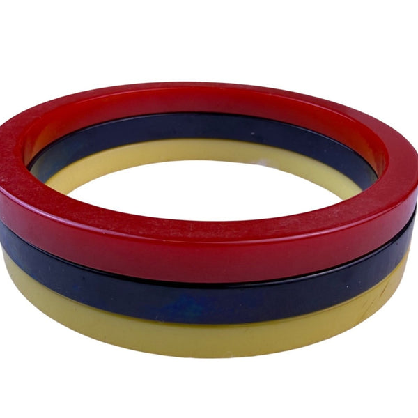 Vintage Bakelite Womens Red Yellow Black Bangles Jewelry Set Lightweight Design