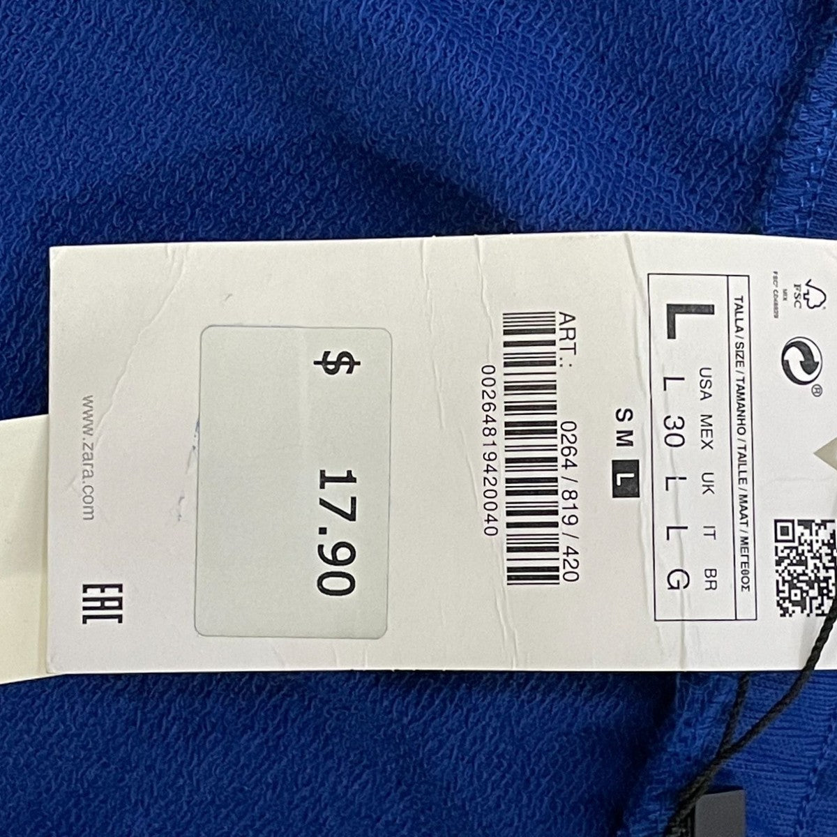Zara Blue Elastic Waist Cotton Shorts Womens Size L New